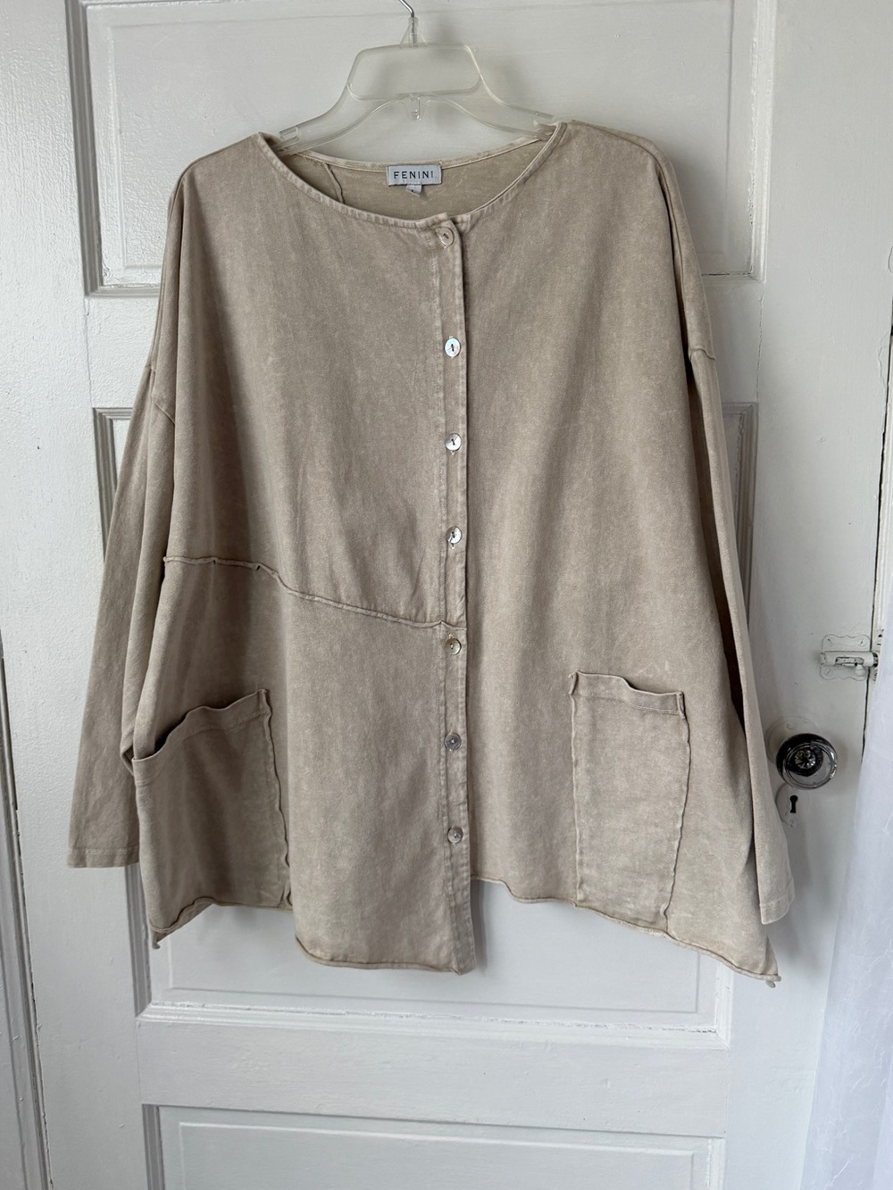 FENINI Asymmetrical Relaxed Fit Artsy Top Button Up Boxy Cotton Lagenlook Boho L